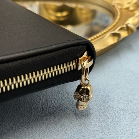 🆕 ALEXANDER MCQUEEN 🧿 NWOT Skull Embossed Leather Zip Portfolio / Agenda, Gold - Picture 7 of 14